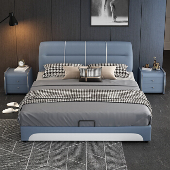 芝木轩 床 双人床真皮床主卧 现代简约实木皮艺卧室家具 单皮床（颜色备注） 1.8m*2.0m框架常规床 无三抽